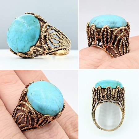 Ring 18.5mm Cabochon Turquoise 14ky Sz8 222060011