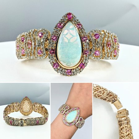 Bracelet 14.03ctw Round Diamonds 16.91/7.94ctw Opal/Sapphires 14ky 7.25" 222060075
