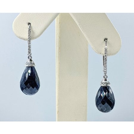 Earrings .13ctw Diamonds 28.6ctw Sapphire 14kw 36x10mm 122060022