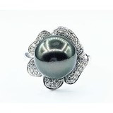  Ring .41ctw Diamonds 12mm Tahitian Pearl 18kw Sz6.5 122060035
