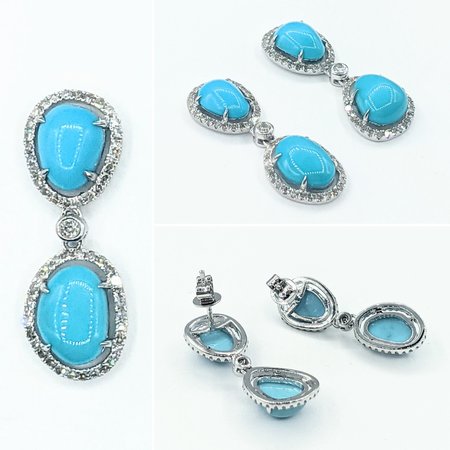 Earrings .63ctw Diamonds 4.27ctw Turquoise 14kw 1x.3" 122060134