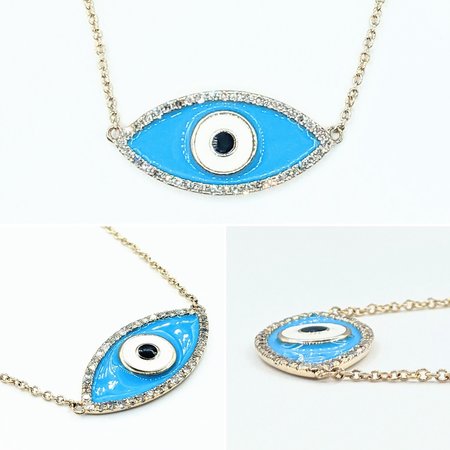 Necklace Enamel Evil Eye .20ctw Diamonds 14ky 16-18" 122060201
