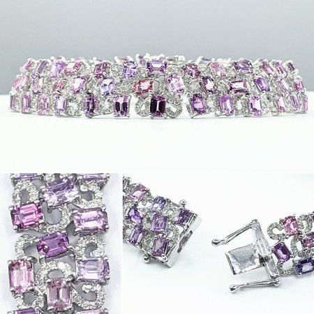 Bracelet 2.18ctw Round Diamonds 17.5ctw Unheated Pink Sapphires 18kw 7" 222070049