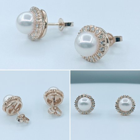 Earrings .16ctw Round Diamonds 7mm Akoya Pearls 14ky 10.5mm 222090012