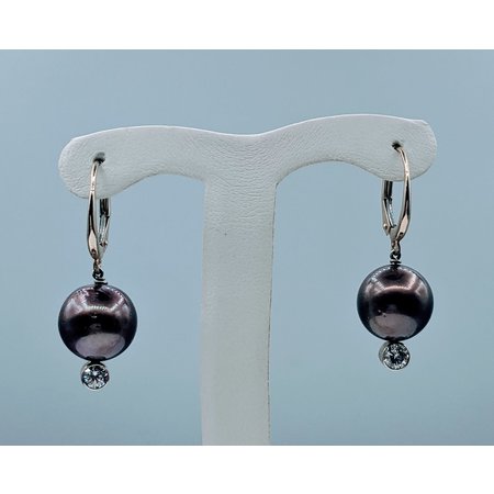 Earrings Dangle .30ctw Round Diamonds 11mm Dyed Tahitian Pearls 14ky 31x11mm 222100019