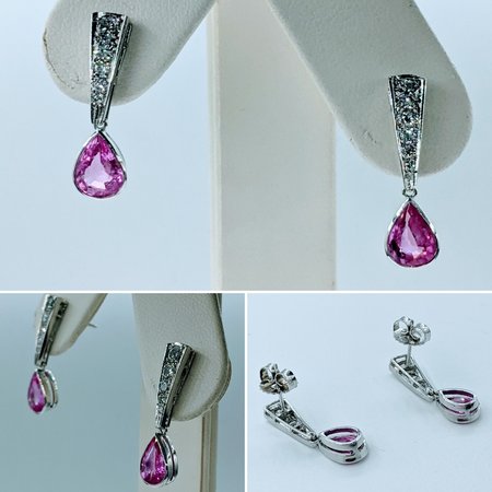 Earrings Vintage .50ctw Round Diamonds 2.26ctw Pink Sapphires 14kw 23x7mm 222100080