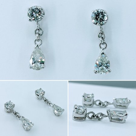 Earrings 1.33ctw Round/Pear Diamonds Platinum 18x4.5mm 222100077