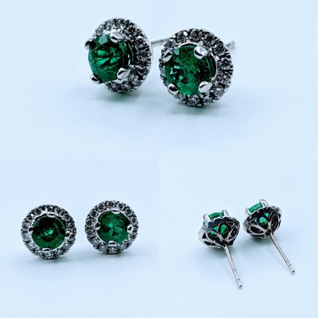 Earrings Halo .25ctw Diamonds 1.05ctw Emerald 14kw 122110088