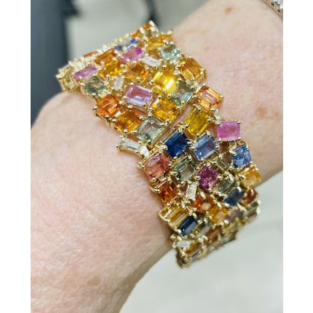 Bracelet 2.18ctw Diamonds 66ctw Multicolor Sapphire 14ky 7" 222110075