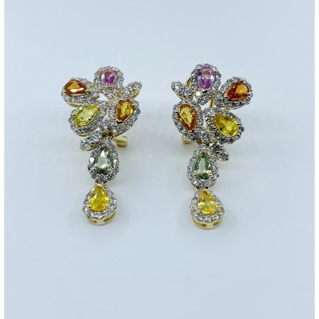 Earrings 1.71ctw Diamonds 3.02ctw Multicolor Sapphire 14ky 1.1x.5" 222110078