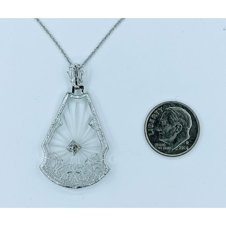 Necklace Antique .01ct Old Mine Diamond Camphor Glass 14kw 18" 222110017