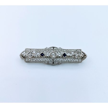 Brooch Art Deco .27ctw Old European Diamonds (2)2mm Sapphires 14kw 57x13mm 223010051