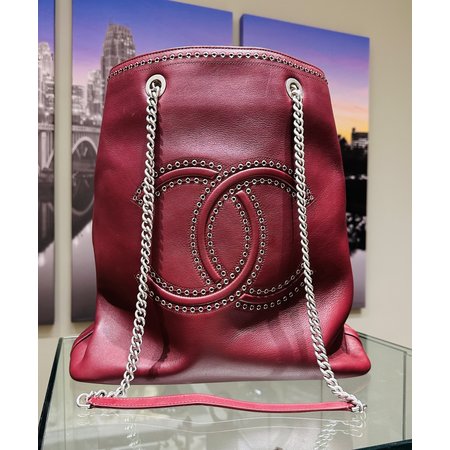 Handbag Chanel Eyelets Calfskin Shopping Tote Maroon 123020062