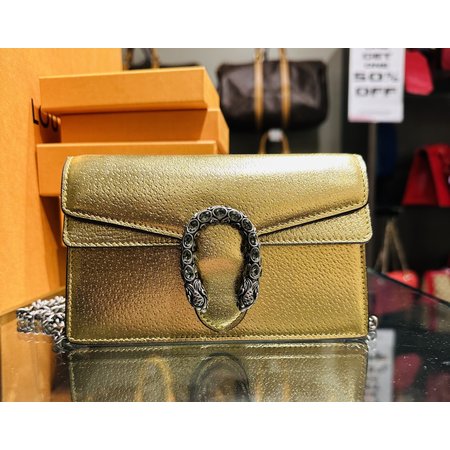 Handbag Gucci Mini Super Dionysus Leather Gold 123020060