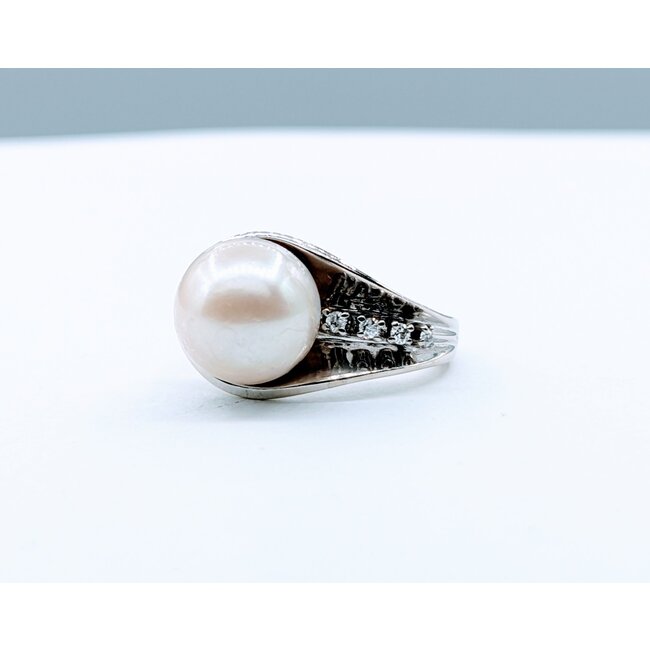 Ring .04ctw Round Diamonds 11mm Pearl 14kw Sz5.5 222110109