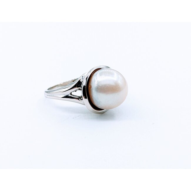 Ring .04ctw Round Diamonds 11mm Pearl 14kw Sz5.5 222110109