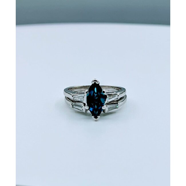 Ring Set .20ctw Baguette Diamonds 10x5mm Topaz Platinum Sz5 223020241