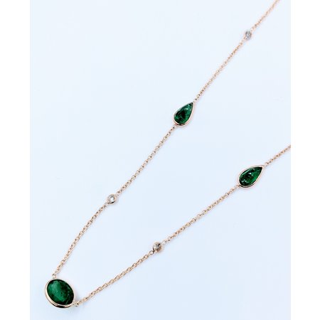 Necklace .29ctw Round Diamonds 3.65ctw Emeralds 14ky 16-18" 223030020