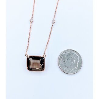 Necklace .55ctw Round Diamonds 5.68ct Smokey Quartz 14kr 16-18" 223030016