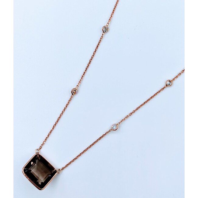 Necklace .55ctw Round Diamonds 5.68ct Smokey Quartz 14kr 16-18" 223030016