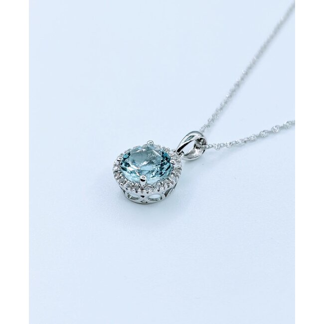 Pendant 0.08ctw Diamonds 1.3ctw Aquamarine 14kw 125110108