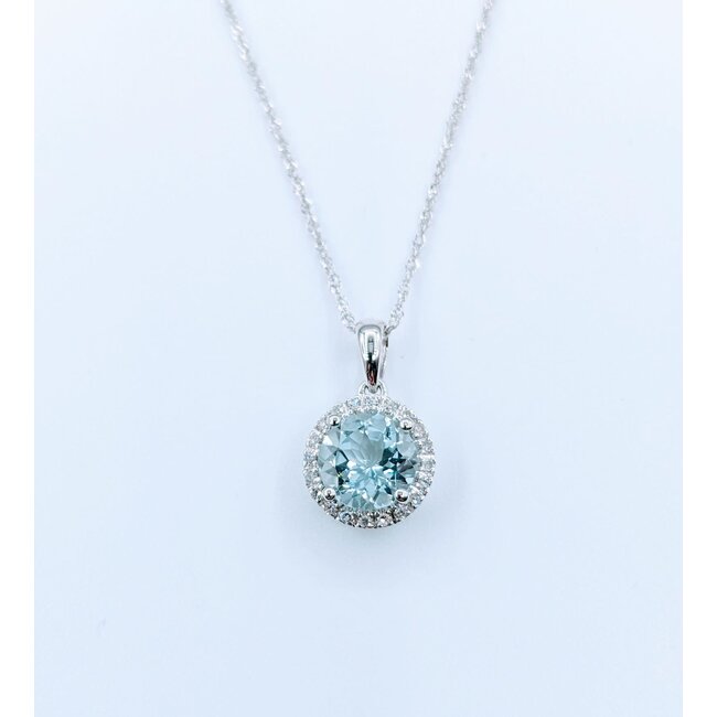 Pendant 0.08ctw Diamonds 1.3ctw Aquamarine 14kw 125110108