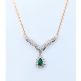  Necklace .12ctw Round Diamonds .33ct Emerald 14ky 17" 223030101
