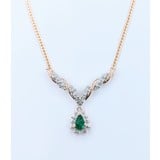  Necklace .12ctw Round Diamonds .33ct Emerald 14ky 17" 223030101