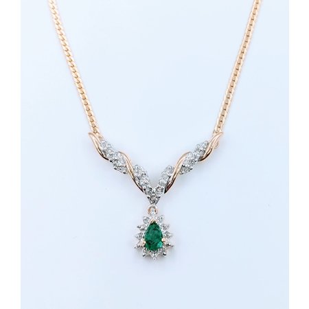 Necklace .12ctw Round Diamonds .33ct Emerald 14ky 17" 223030101