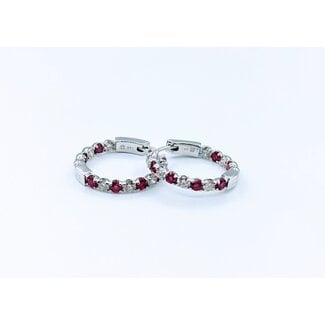 Earrings Hoop 1.24ctw Diamonds 1.38ctw Rubies 14kw .75" 123030211