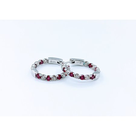 Earrings Hoop 1.24ctw Diamonds 1.38ctw Rubies 14kw .75" 123030211