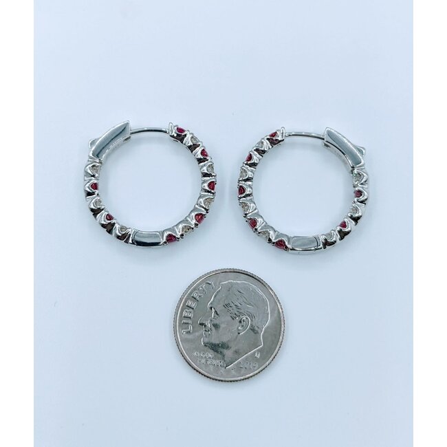 Earrings Hoop 1.24ctw Diamonds 1.38ctw Rubies 14kw .75" 123030211