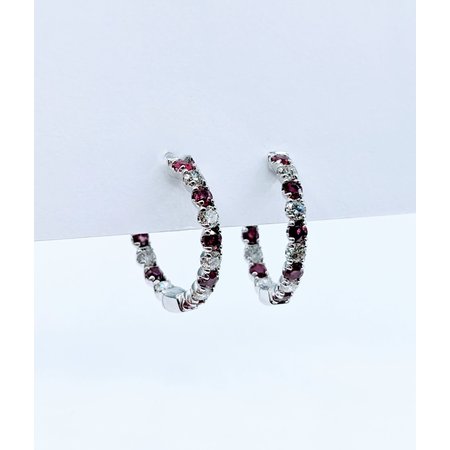 Earrings Hoop 1.24ctw Diamonds 1.38ctw Rubies 14kw .75" 123030211