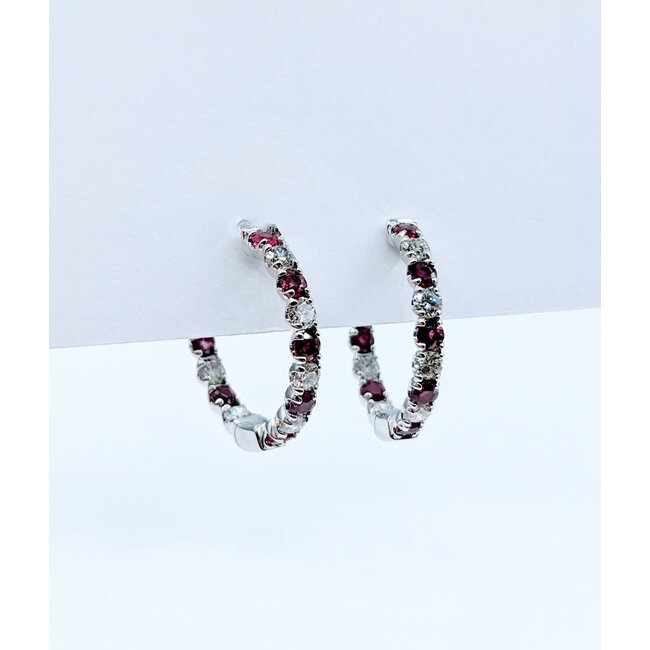 Earrings Hoop 1.24ctw Diamonds 1.38ctw Rubies 14kw .75" 123030211