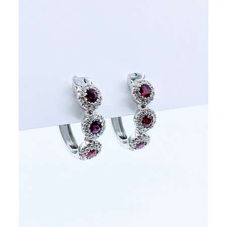 Earrings Oval Hoop .36ctw Diamonds 1.00ctw Rubies 14kw .75" 123030205