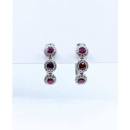 Earrings Oval Hoop .36ctw Diamonds 1.00ctw Rubies 14kw .75" 123030205