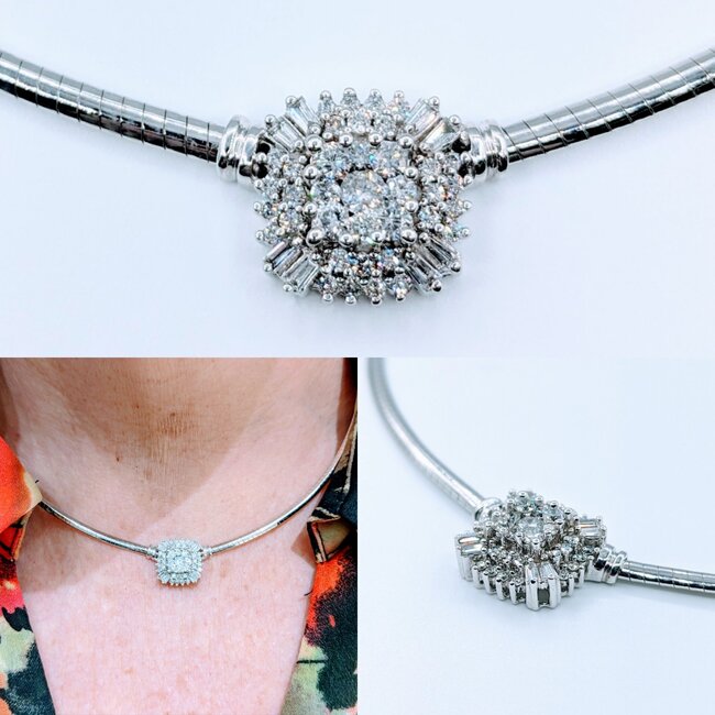 Necklace Omega 3mm 1.0ctw Round/Baguette Diamonds 14kw 17" 223040095