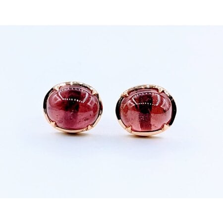 Earrings 14.8ctw Cabochon Pink Tourmaline 18ky 12x5x10mm 123050072