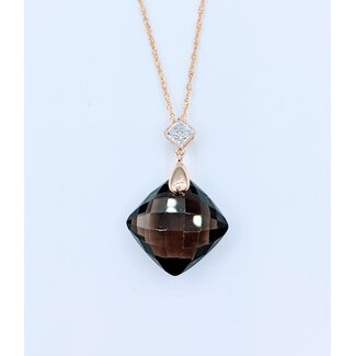 Pendant .04 Diamonds 9.00 Ctw SMOKY QUARTZ W/CH 14K 122120239