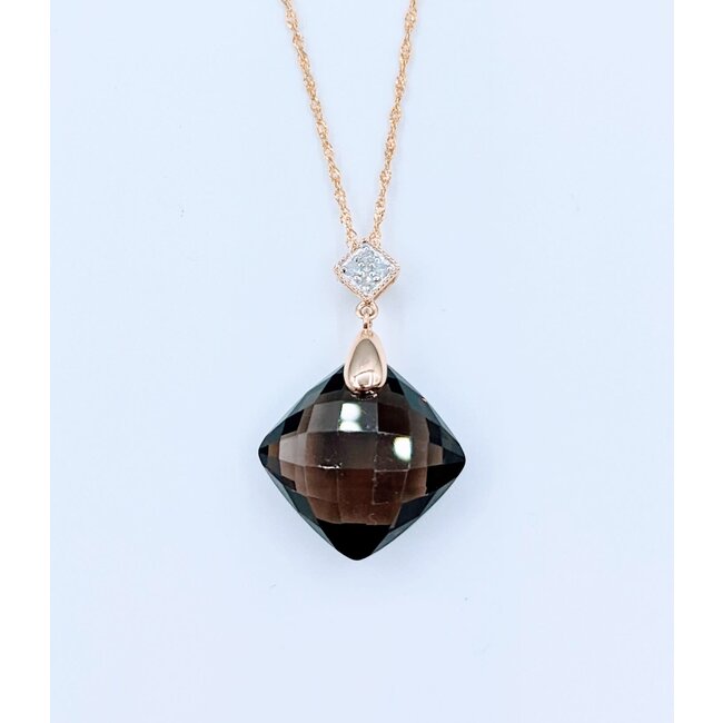 Pendant .04 Diamonds 9.00 Ctw SMOKY QUARTZ W/CH 14K 122120239