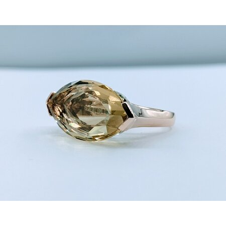 Ring .12ctw Round Diamonds 28x14mm Lemon Quartz 14ky Sz5 223060020