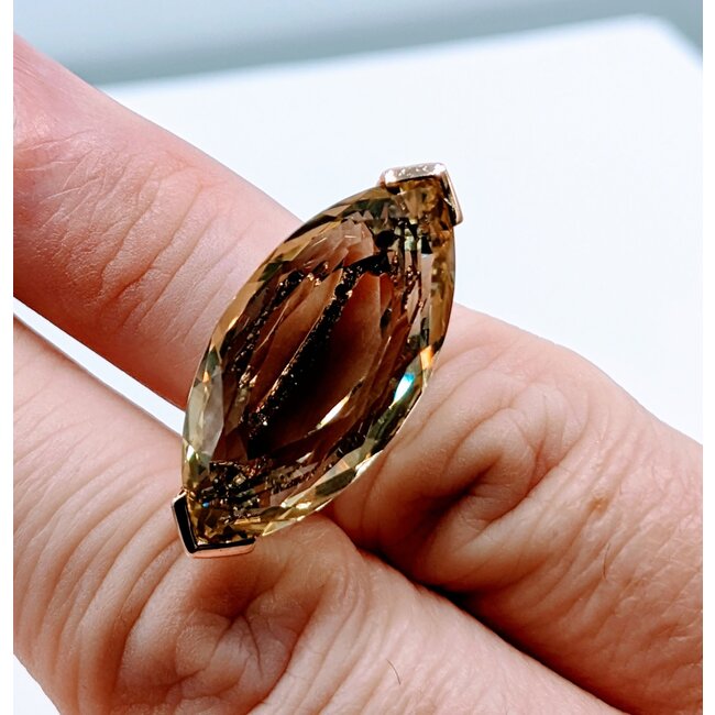 Ring .12ctw Round Diamonds 28x14mm Lemon Quartz 14ky Sz5 223060020