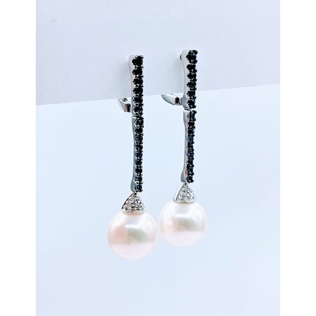 Earrings Drop .06ctw Diamonds .42ctw Sapphire, 9mm Pearls 1.35" 123050146
