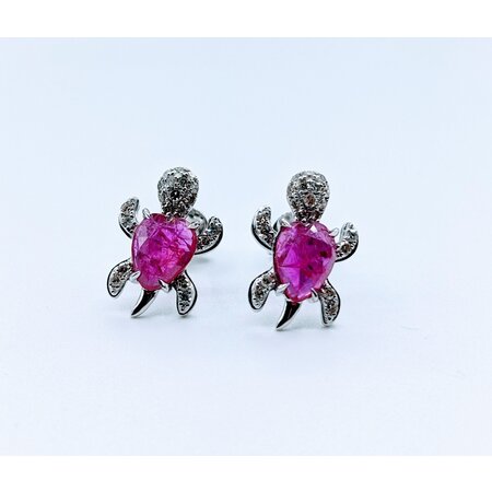 Earrings Turtle Stud .25ctw Diamonds 1.98ctw Ruby 14kw .50" 123060056