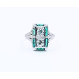  Ring Antique .65ctw Old Euro Diamond .16ctw Emerald 18kw Sz5.5 223070086