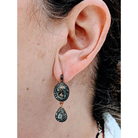 Earrings Dangle 1.25ctw Rose Cut Diamonds 14k/SS 38x12mm 223070054