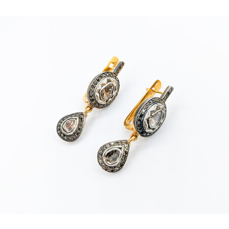 Earrings Dangle 1.25ctw Rose Cut Diamonds 14k/SS 38x12mm 223070054