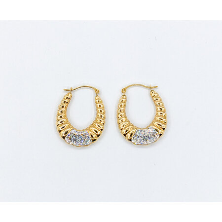 Earrings Oval Hoop Crystal 10ky .95" 123070005