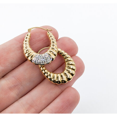 Earrings Oval Hoop Crystal 10ky .95" 123070005