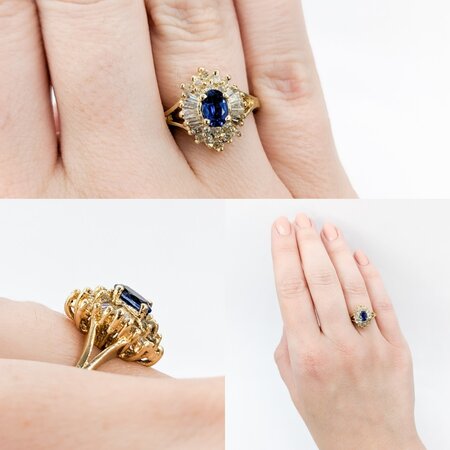 Ring .50ctw Round/Baguette Diamonds .70ct Sapphire 14ky Sz6 223070011
